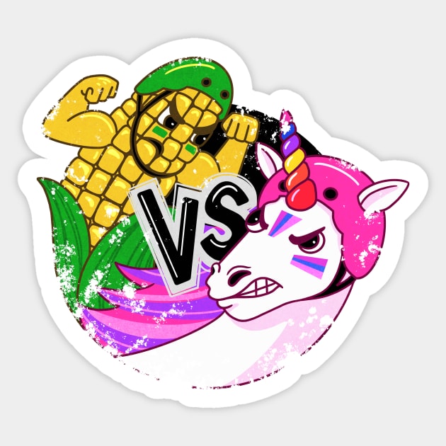 Corn VS Unicorn (distressed) Sticker by mshell_mayhem